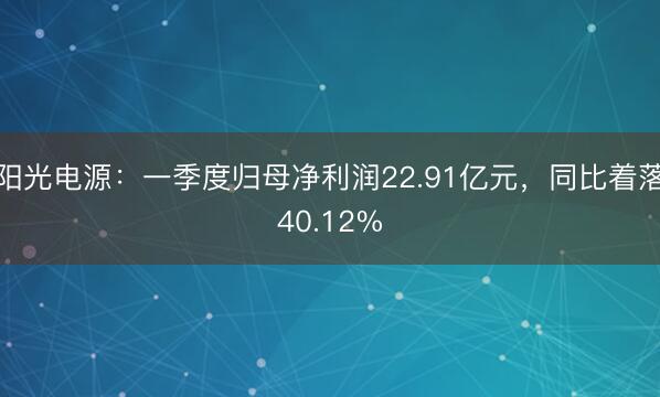 阳光电源：一季度归母净利润22.91亿元，同比着落40.12%